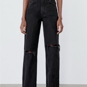 Zara Black Ripped Straight Leg Jeans